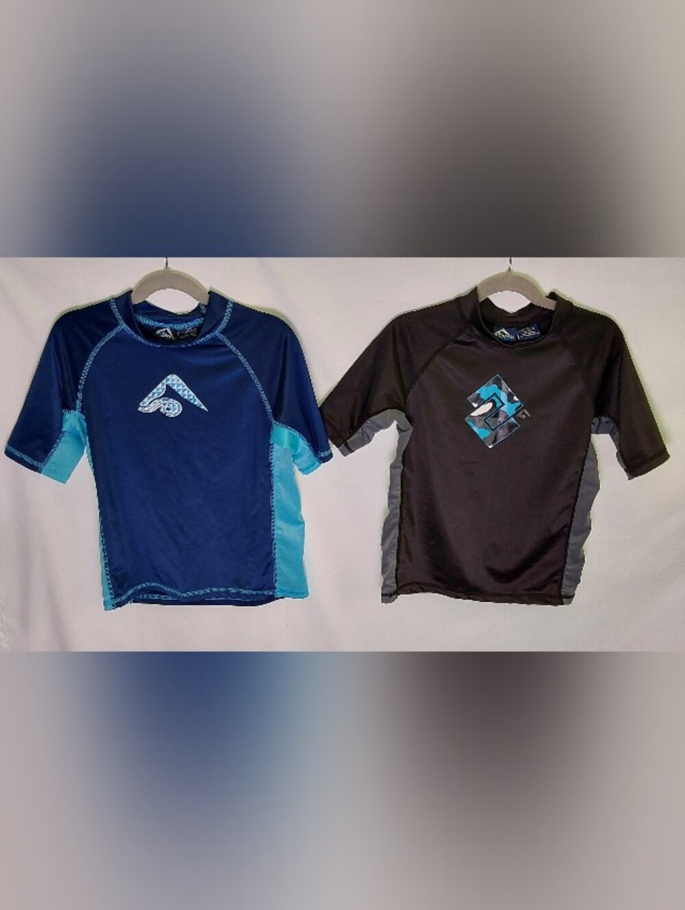 Kids Short Sleeve Rash Guard Swim/Surf  Shirts - Navy & Black with Teal Accents